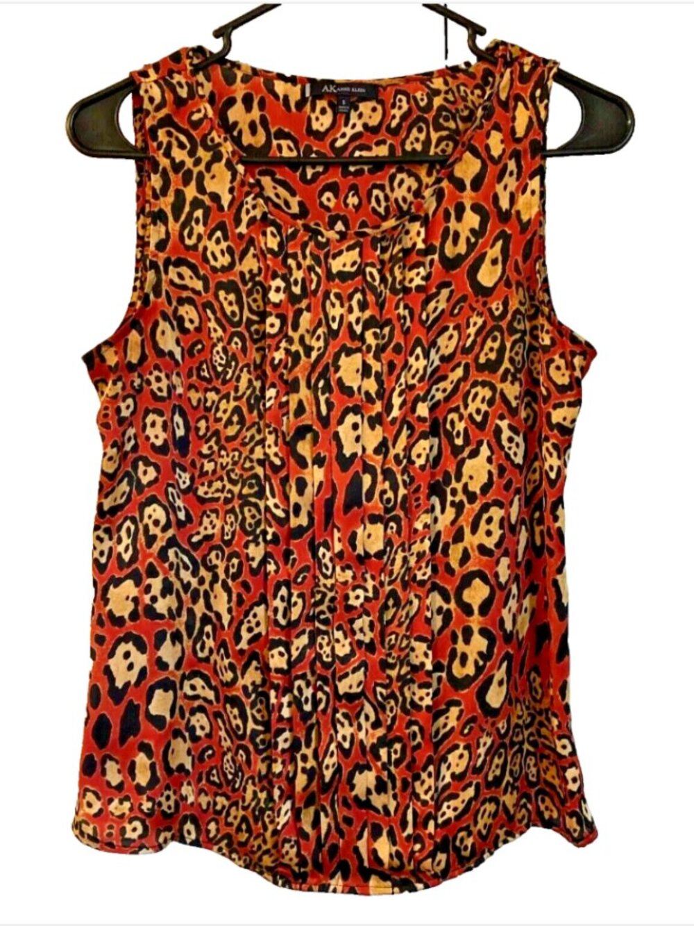 Anne Klein Satin Animal Print Cheetah Top Mob Wife Glam Red Sleeveless Blouse Sm